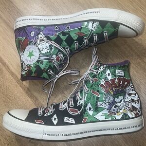 Harley Quinn Jokers Wild Converse All Star Hi Tops Unisex‎ Shoes Sz Mens 9 Wo 11